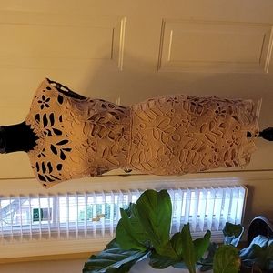 NELLIS  salmon pink lace sleeveless dress fitted waist fully lined Large…EUC